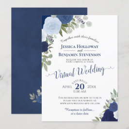 Invitación Rustic Blue Watercolor Floral Virtual Wedding