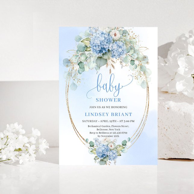 Invitación Rustic Bohemian Blue Hydrangeas Baby Shower Invite (Rustic Bohemian Blue Hydrangeas Baby Shower Invite)