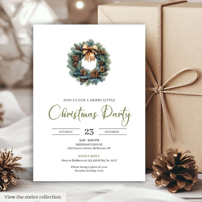 Invitación Rustic Bohemian Pine Wreath Neutral Holiday Invite (Rustic Bohemian Pine Wreath Neutral Holiday Invitation)