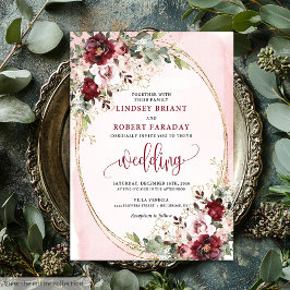 Invitación Rustic Boho Burgundy Blush Gold Floral Invitation