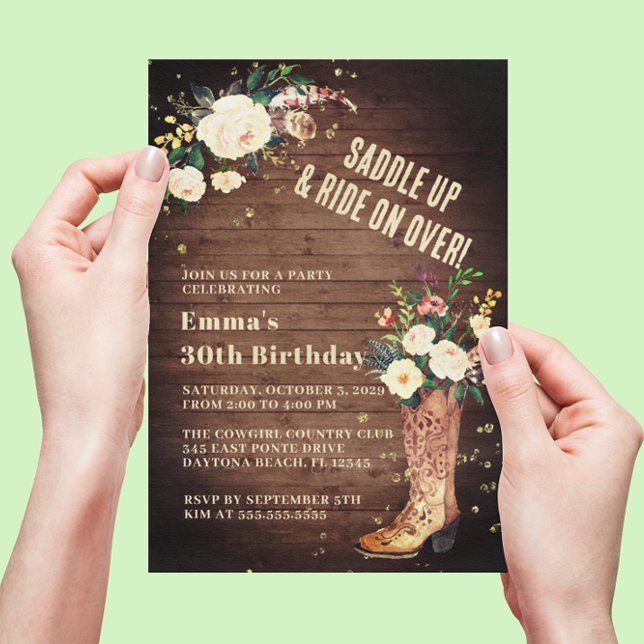 Invitación Rustic Boho Cowgirl Floral Boots Fiesta de cumplea (Subido por el creador)