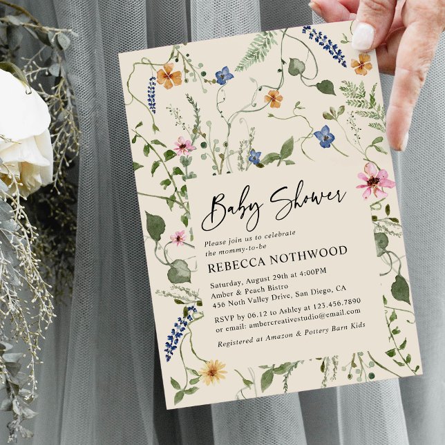 Invitación Rustic Boho Elegant Floral Neutral Baby Shower  (Subido por el creador)