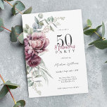 Invitación Rustic Boho Floral 50 y fabulosa fiesta de cumplea<br><div class="desc">Celebrar con una invitación de fiesta de 50 y fabulosa que aparece con elegante feminidad. Este encantador diseño floral acuático capta la esencia de la elegancia rústica con su arcos ramo de peonías y rosas en la armonización del burdeos profundo, el ciruela y el rosa polvoriento con la vegetación de...</div>