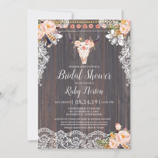 Invitación Rustic Boho Floral and String Lights Brights Showe (Anverso)