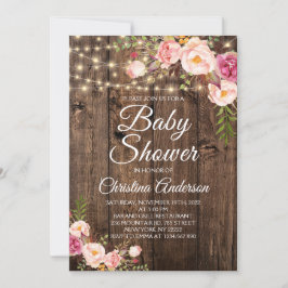 Invitación Rustic Boho Floral String ilumina Baby Shower