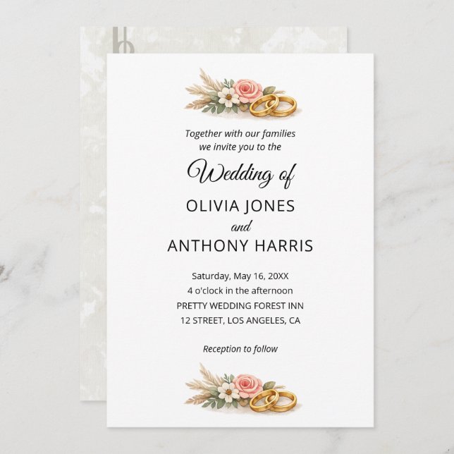 Invitación Rustic Boho Floral Watercolor Wedding  (Anverso / Reverso)