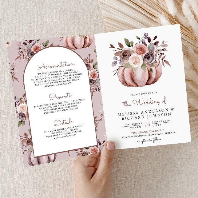 Invitación Rustic Boho Neutral Pumpkin Floral QR Code Wedding (Subido por el creador)