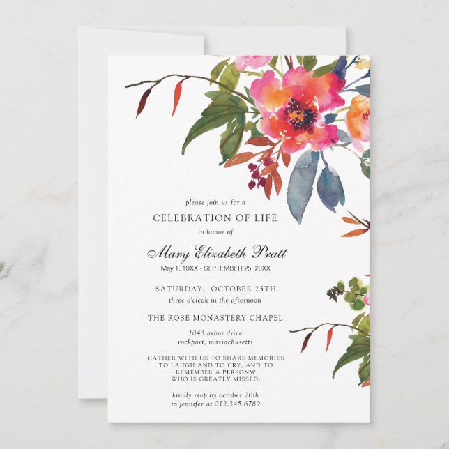 Invitación Rustic Boho Pink Flower Celebration of Life (Anverso)