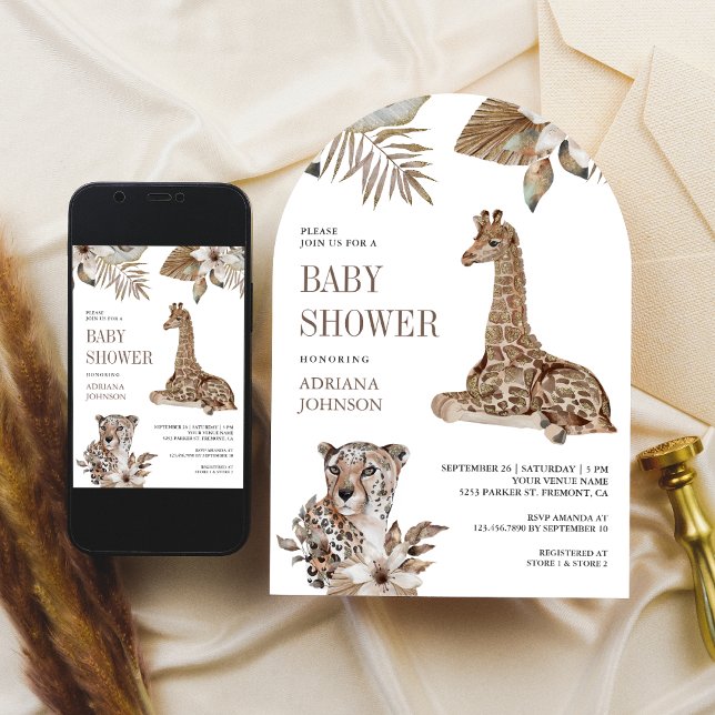 Invitación Rustic Boho Safari Leopard and Giraffe Baby Shower (Subido por el creador)