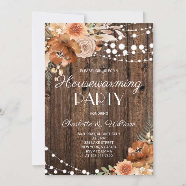 Invitación Rustic Boho Terracotta Floral Housewarming Party (Anverso)