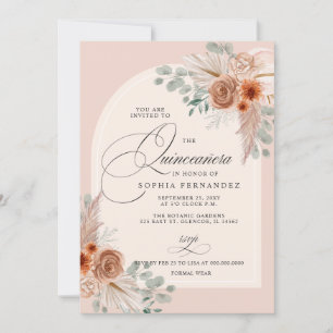 Invitación Rustic Boho Terracotta Pampas Quinceanera