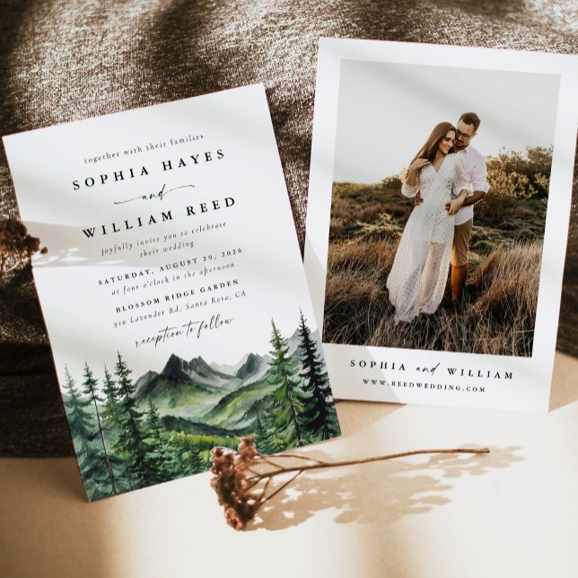 Invitación Rustic Boho Watercolor Mountain Wedding (Subido por el creador)