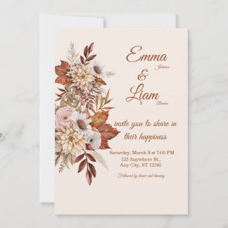 Invitación Rustic Boho Wedding Invitation | Beige Floral Card