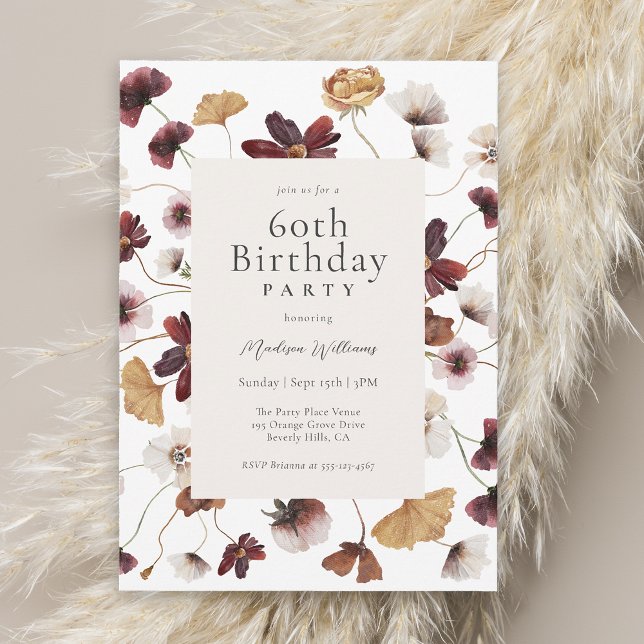Invitación Rustic Boho Wildflowers 60ª fiesta de cumpleaños (Subido por el creador)