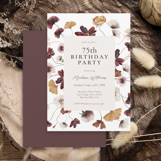 Invitación Rustic Boho Wildflowers 75ª fiesta de cumpleaños (Available in printed and instant download digital formats.)