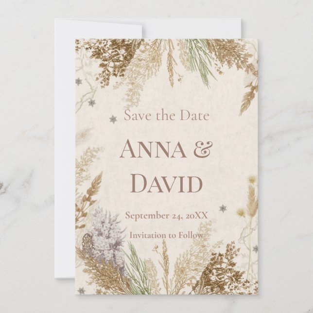 Invitación Rustic Boho Winter Save the Date with Pampas Grass (Anverso)