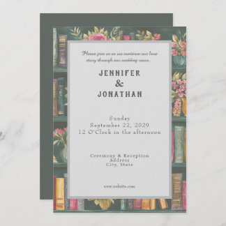 Invitación Rustic Book Lovers Print Floral Wedding Invitation