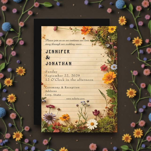 Invitación Rustic Book Lovers Print Floral Wedding Invitation (Subido por el creador)
