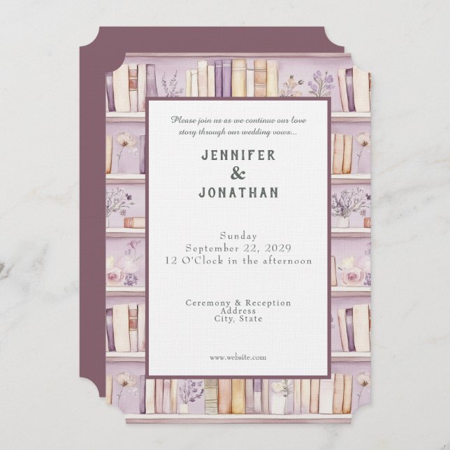 Invitación Rustic Book Lovers Print Wedding Invitation (Anverso / Reverso)