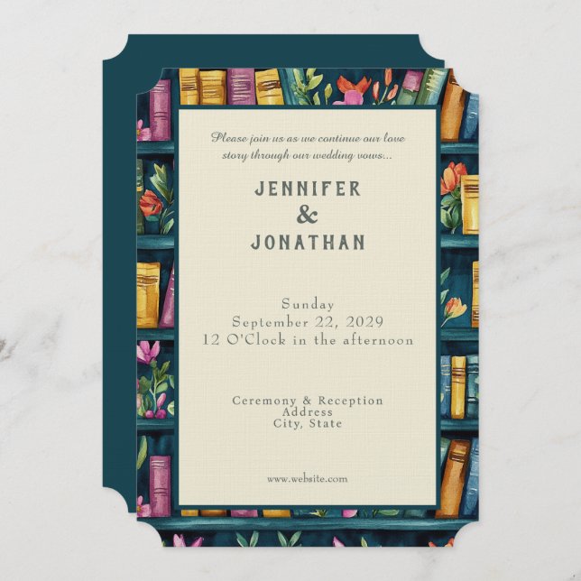 Invitación Rustic Book Lovers Print Wedding Invitation (Anverso / Reverso)