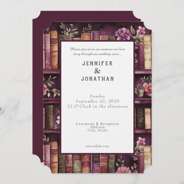 Invitación Rustic Book Lovers Print Wedding Invitation (Anverso / Reverso)
