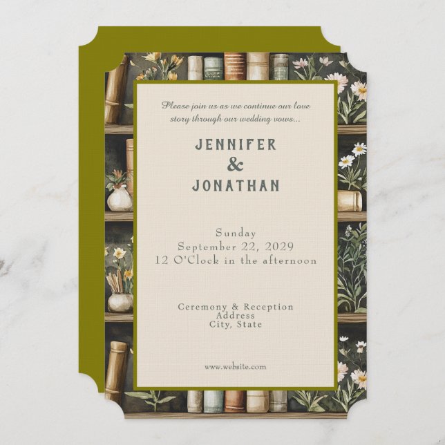 Invitación Rustic Book Lovers Print Wedding Invitation (Anverso / Reverso)