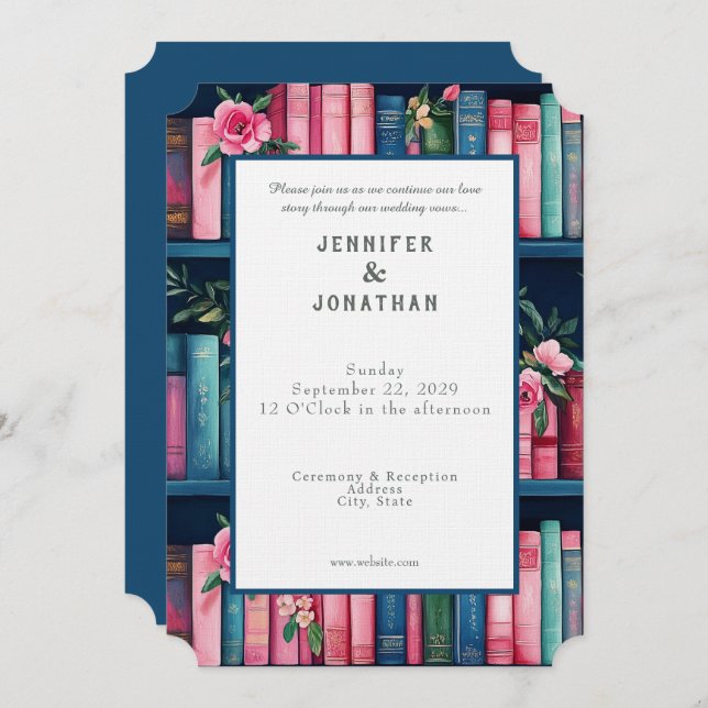 Invitación Rustic Book Lovers Print Wedding Invitation (Anverso / Reverso)