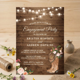 Invitación Rustic Boots Floral String Lights Engagement Party