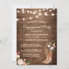 Invitación Rustic Boots Floral String Lights Engagement Party