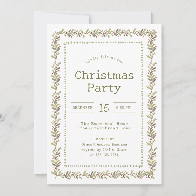 Invitación Rustic Botanical Christmas Party (Anverso)