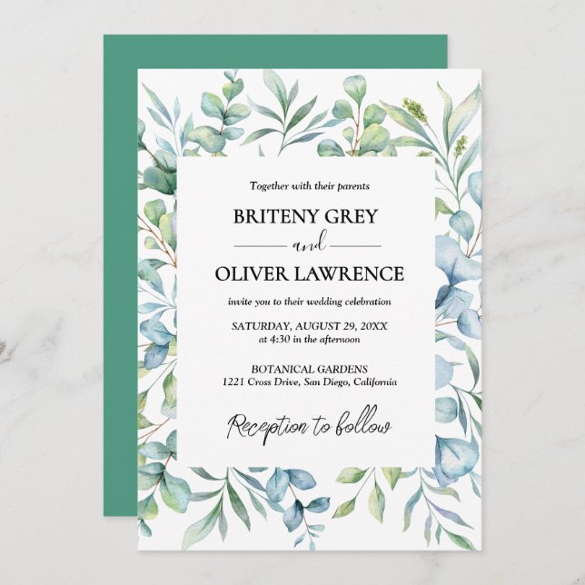 Invitación Rustic Botanical Eucalyptus Greenery Wedding (Anverso / Reverso)