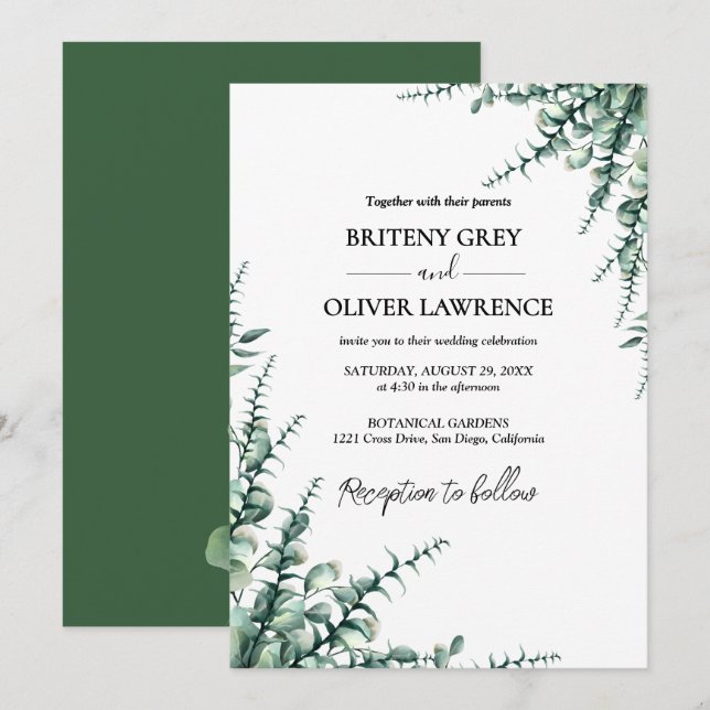 Invitación Rustic Botanical Eucalyptus Greenery Wedding (Anverso / Reverso)