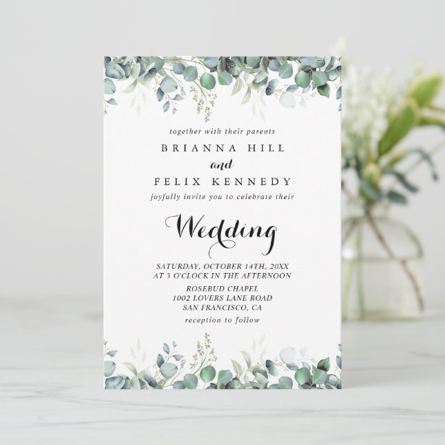 Invitación Rustic Botanical Eucalyptus Greenery Wedding (Anverso de pie)