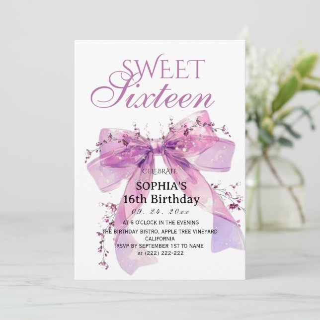Invitación Rustic Bow Sweet 16 Birthday (Anverso de pie)