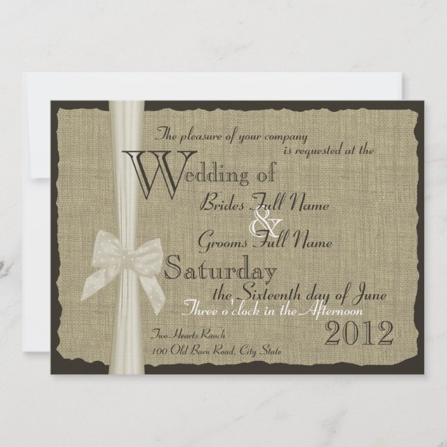 Invitación Rustic Bow y Burlap Boda 7.5 in. (Anverso)