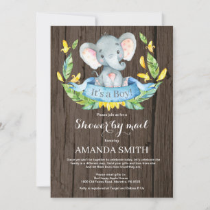 Invitación Rustic Boy Elephant Baby Shower por correo