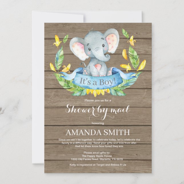 Invitación Rustic Boy Elephant Baby Shower por correo (Anverso)