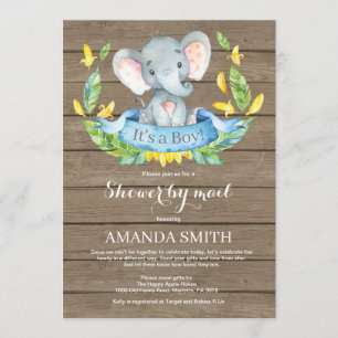 Invitación Rustic Boy Elephant Baby Shower por correo