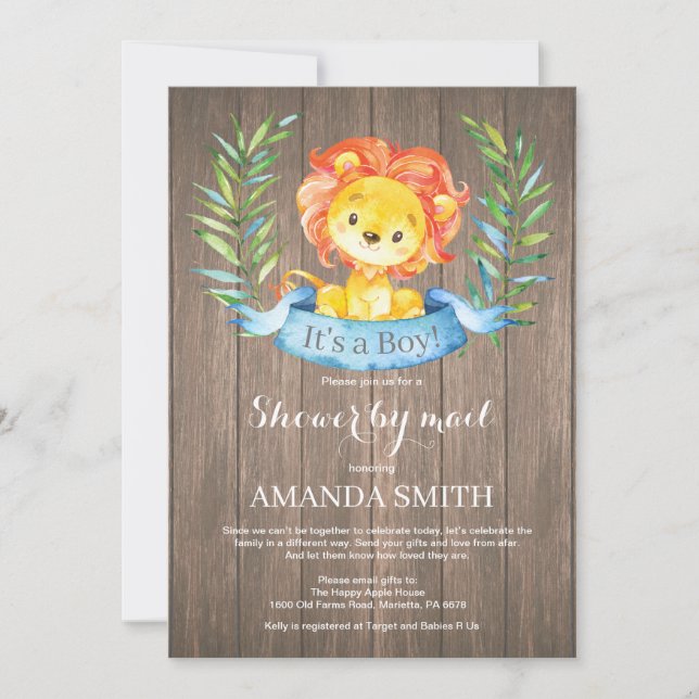 Invitación Rustic Boy Lion Baby Shower por correo (Anverso)