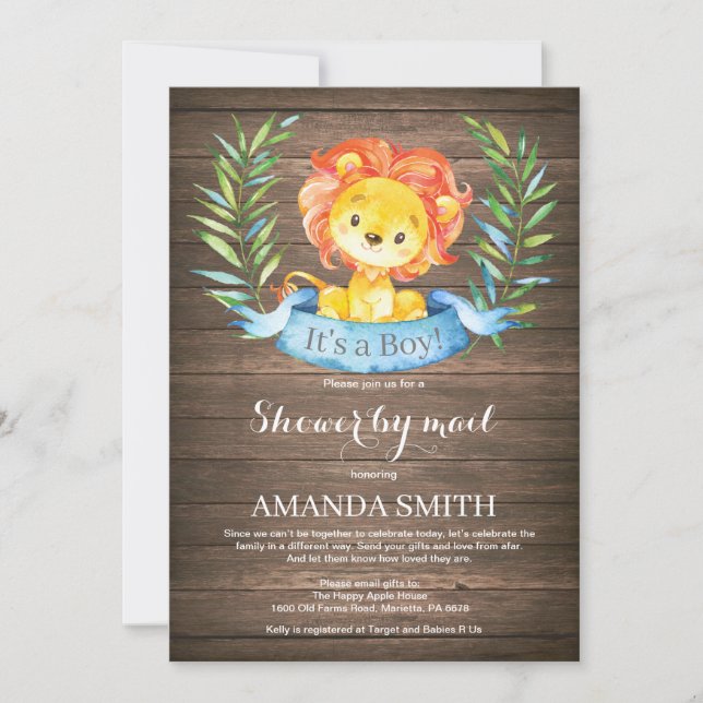 Invitación Rustic Boy Lion Baby Shower por correo (Anverso)