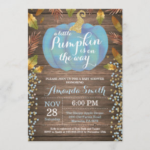 Invitación Rustic Boy Pumpkin caída Purpurina de oro de Baby 