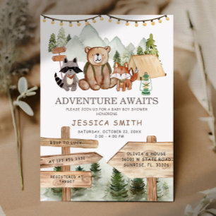 Invitación Rustic Boy Woodland Forest Animals Baby Shower