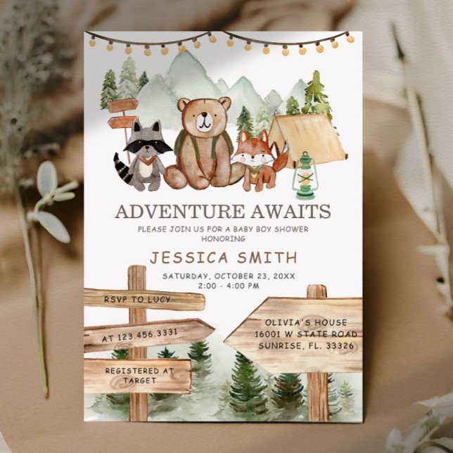 Invitación Rustic Boy Woodland Forest Animals Baby Shower (Subido por el creador)