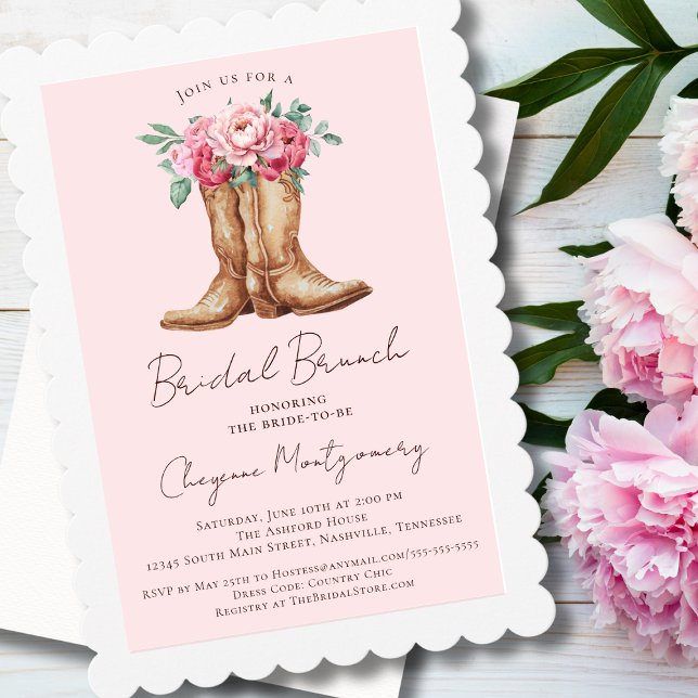 Invitación Rustic Bridal Brunch Cowgirl Chic Pink Floral (Subido por el creador)