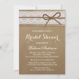 Invitación Rustic Bridal Shower Elegant Lace Burlap String