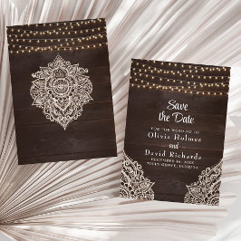 Invitación Rustic Brown String Light Save the Date Card