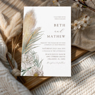 Invitación Rustic Brown Typography Pampas Wedding