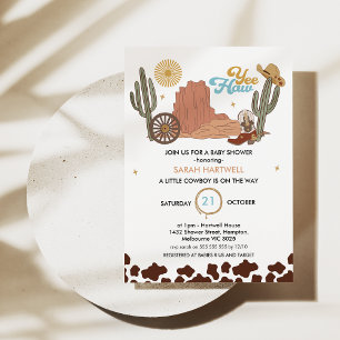 Invitación Rustic Brown Yea Haw Little Cowboy Baby Shower