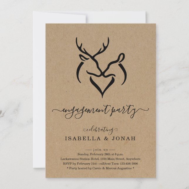Invitación Rustic Buck & Doe Deer Antlers Party (Anverso)