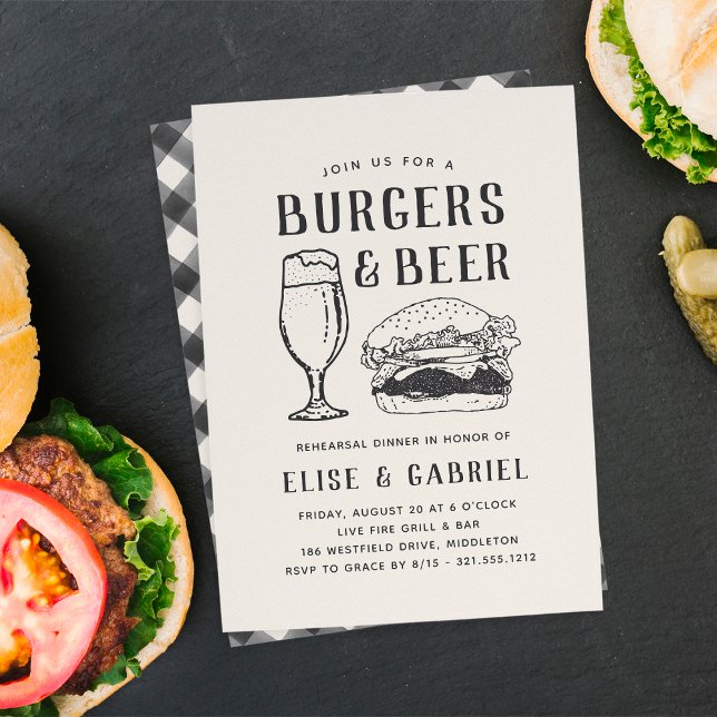 Invitación Rustic Burgers & Beer Rehearsal Dinner (Subido por el creador)